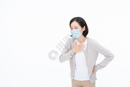 感冒中的病人戴口罩的女性疾病身体不舒服咳嗽背景