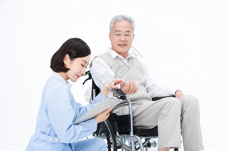 电子洗脸仪护士为老人测量血压背景