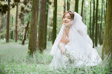 甜美新娘森系婚纱照背景图片