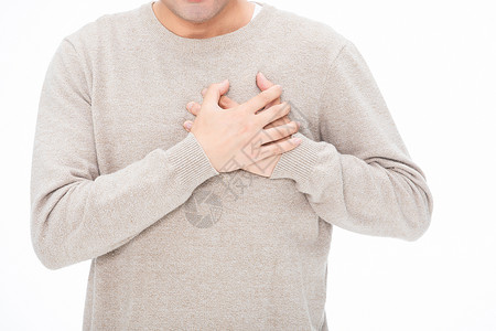 手捂着心脏疾病心绞痛捂着胸口的男性背景