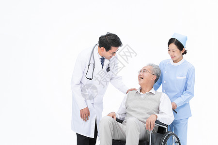 三人模特老人和医生护士聊天背景