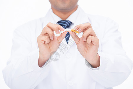 医生折弯一根香烟禁烟戒烟提示背景