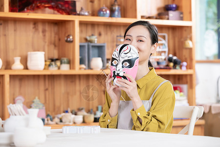 面具制作美女手工绘制脸谱面具背景