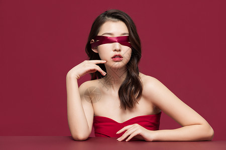 性感韩系美女遮住双眼背景图片