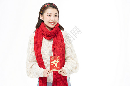 冬季可爱少女发红包过春节图片