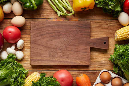 蔬菜木板蔬菜美食砧板背景素材背景