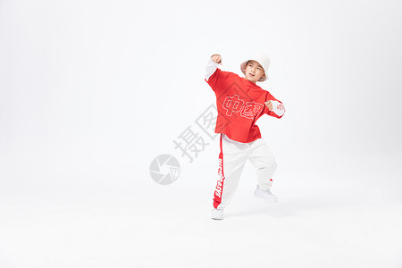 穿红色服装跳街舞的儿童背景图片