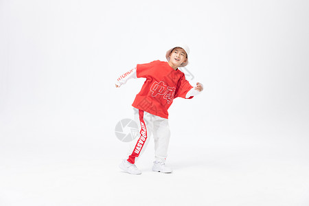 穿红色服装跳街舞的儿童背景图片
