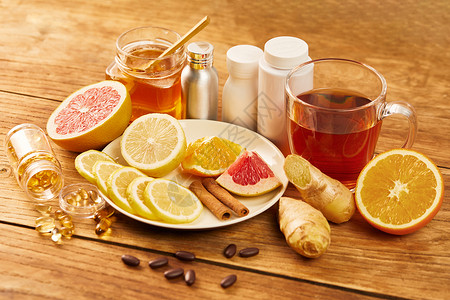 柠檬片饮品冬季热饮养生与保健背景