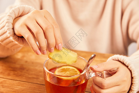 红糖姜片冬季红糖柠檬姜茶调制背景