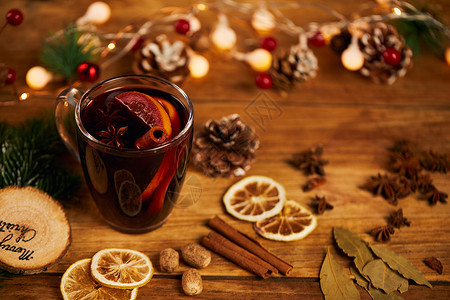 冬季温暖热饮冬季圣诞养生热红酒背景