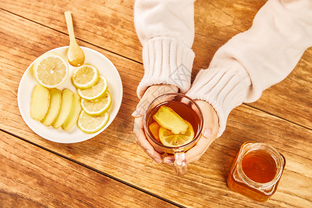 柠檬片饮品冬季养生红糖姜茶背景