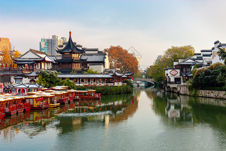 渐变冷空气南京夫子庙雪景背景