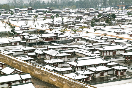 西安大明宫遗址公园雪景背景图片