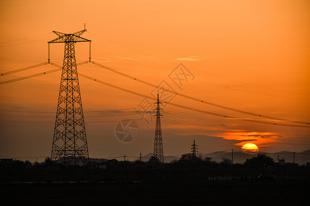 国家电网展板夕阳剪影背景