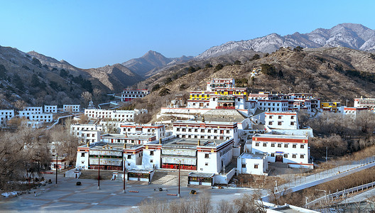 藏传建筑内蒙古佛教圣地五当召外景背景