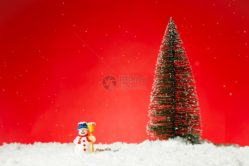圣诞节雪人圣诞树背景素材图片