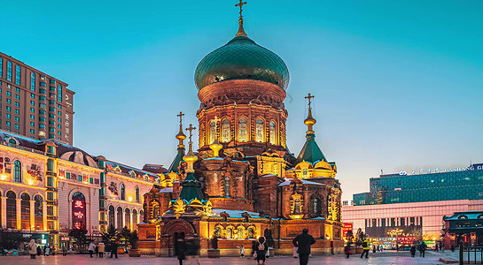 教堂冬天哈尔滨地标建筑索菲亚教堂背景