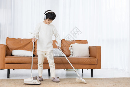 男孩打扫卫生居家儿童客厅打扫卫生背景