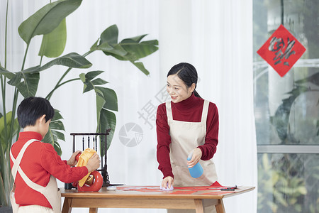 劳动活动春节母子家庭大扫除背景