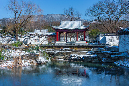 小雪设计南京明孝陵红楼艺文苑雪景背景