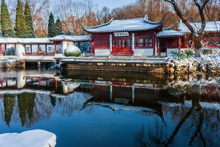 南京明孝陵红楼艺文苑雪景背景