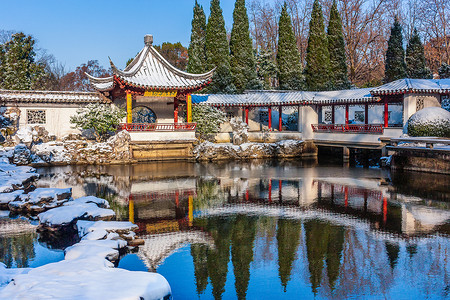 南京明孝陵红楼艺文苑雪景背景