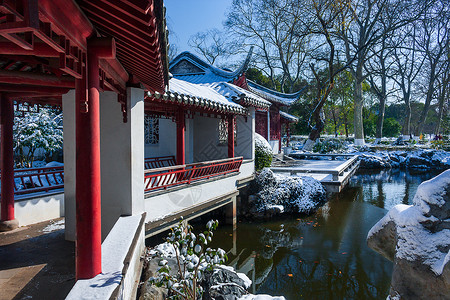 南京明孝陵红楼艺文苑雪景背景