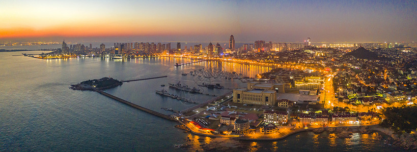 青岛海军博物馆青岛西部老城区城市夜景背景