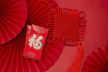 新年静物红包和中国结背景图片