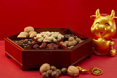 中国结模型喜庆新年年货静物八宝盒背景