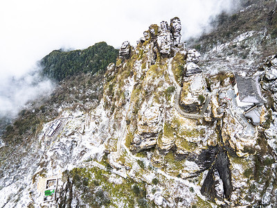 贵州天气航拍贵州梵净山雪景背景