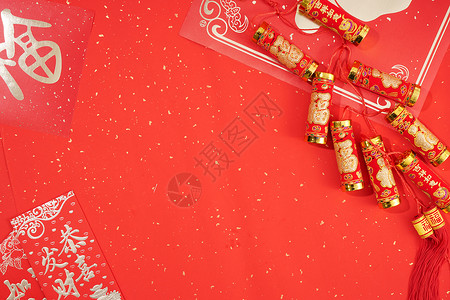 中国红背景素材新年饰品静物场景图背景