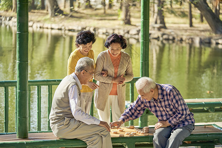 老年人公园下象棋背景图片