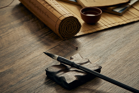 古代屋里素材毛笔书法传统文化素材背景