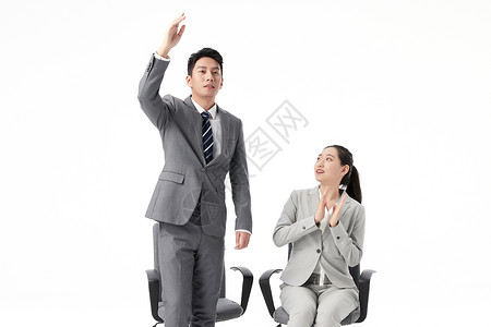 商务男女面试举手问答图片