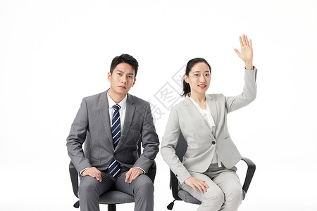 商务男女面试举手问答图片