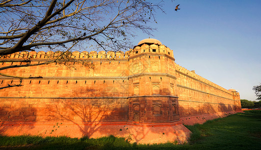 印度德里红堡古建筑背景图片