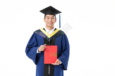 穿硕士服的硕士研究生手拿结业证书图片