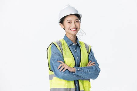 安全帽美女青年女性建筑工程师职业形象背景