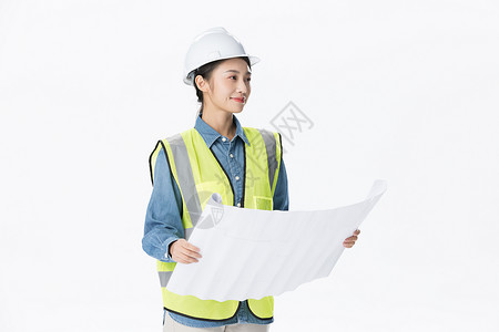 地产示意图青年女性建筑工程师职业形象背景