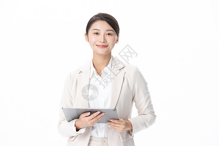 青年商务女性拿平板电脑图片