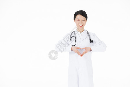 双手比心的女性医师形象背景图片