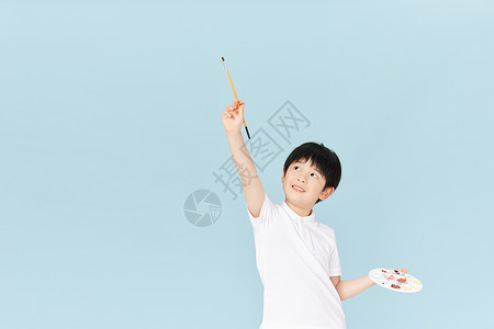 美术培训机构人物素材小男孩抬手画画合成素材背景