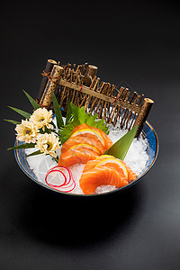 日式和风料理冰鲜三文鱼刺身背景