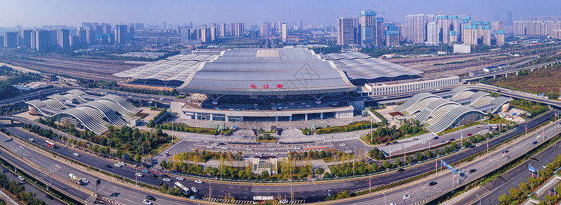 城市枢纽全景长沙南站城市火车站动车站建筑背景