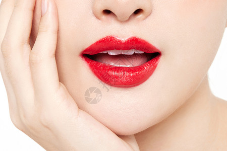 女性红唇唇妆特写图片