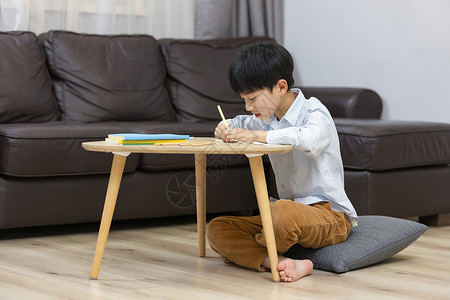 少儿做作业在家做作业的小男孩认真学习背景