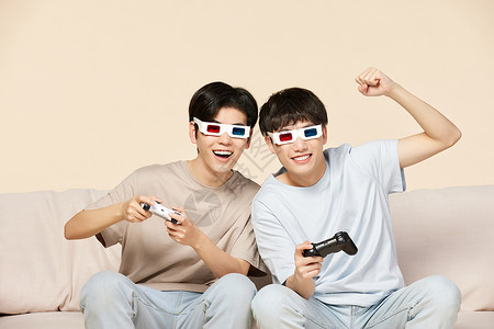 兄弟玩游戏青年男性朋友居家生活打游戏背景