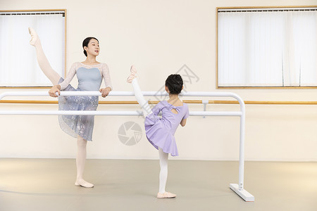 少儿表演舞蹈老师指导小女孩跳芭蕾舞背景